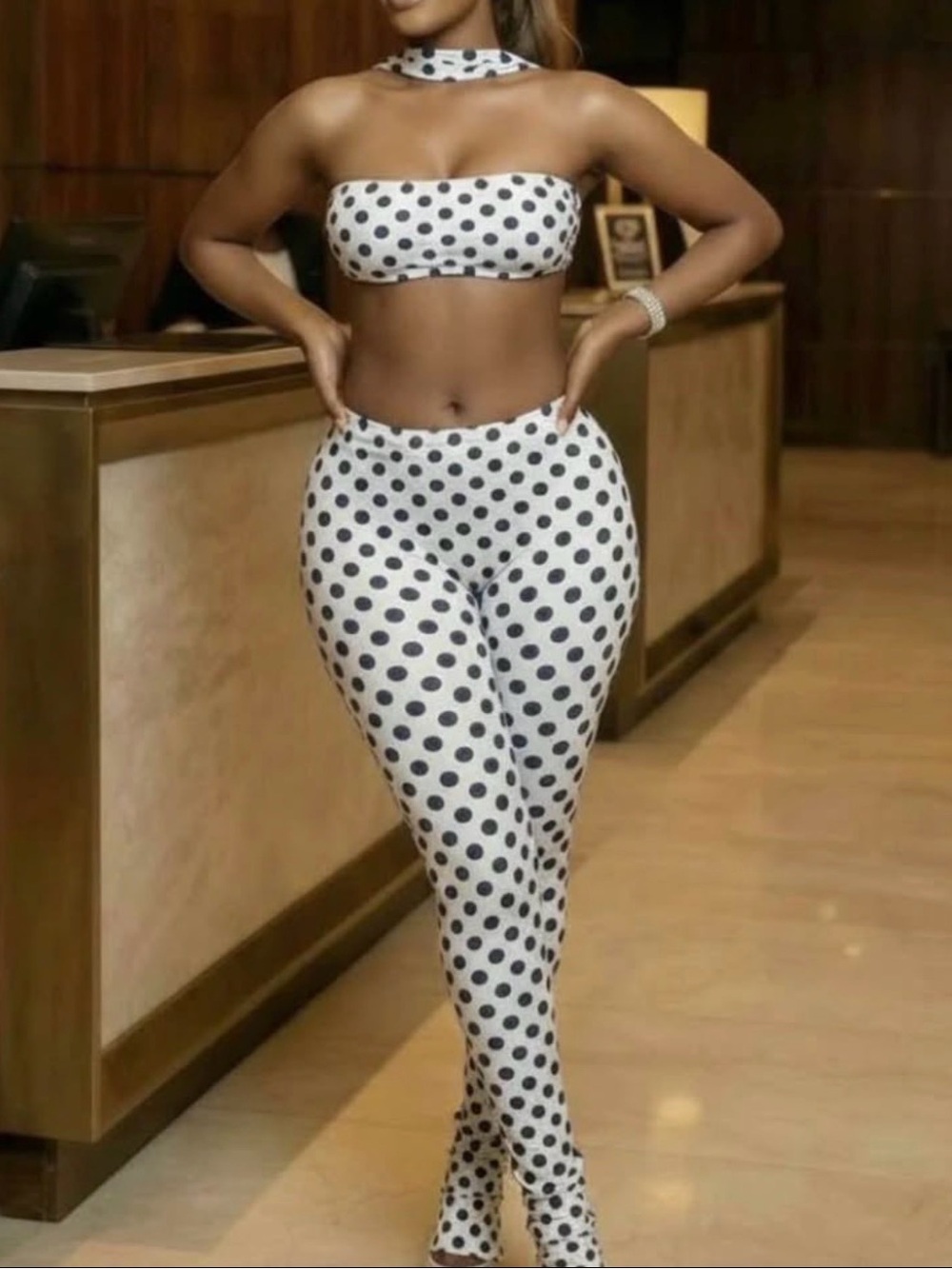 Polka Dot High-Waist Leggings - White with Black Dots